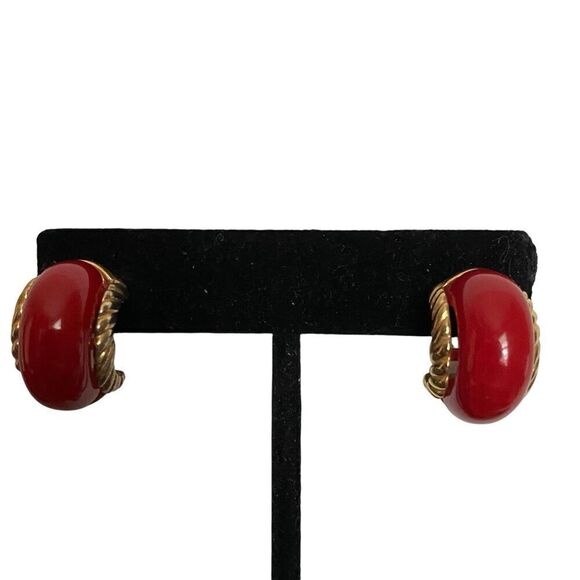 Vintage Kenneth J Lane KJL Earrings Pierced Convertible Red Gold Tone - Picture 2 of 4